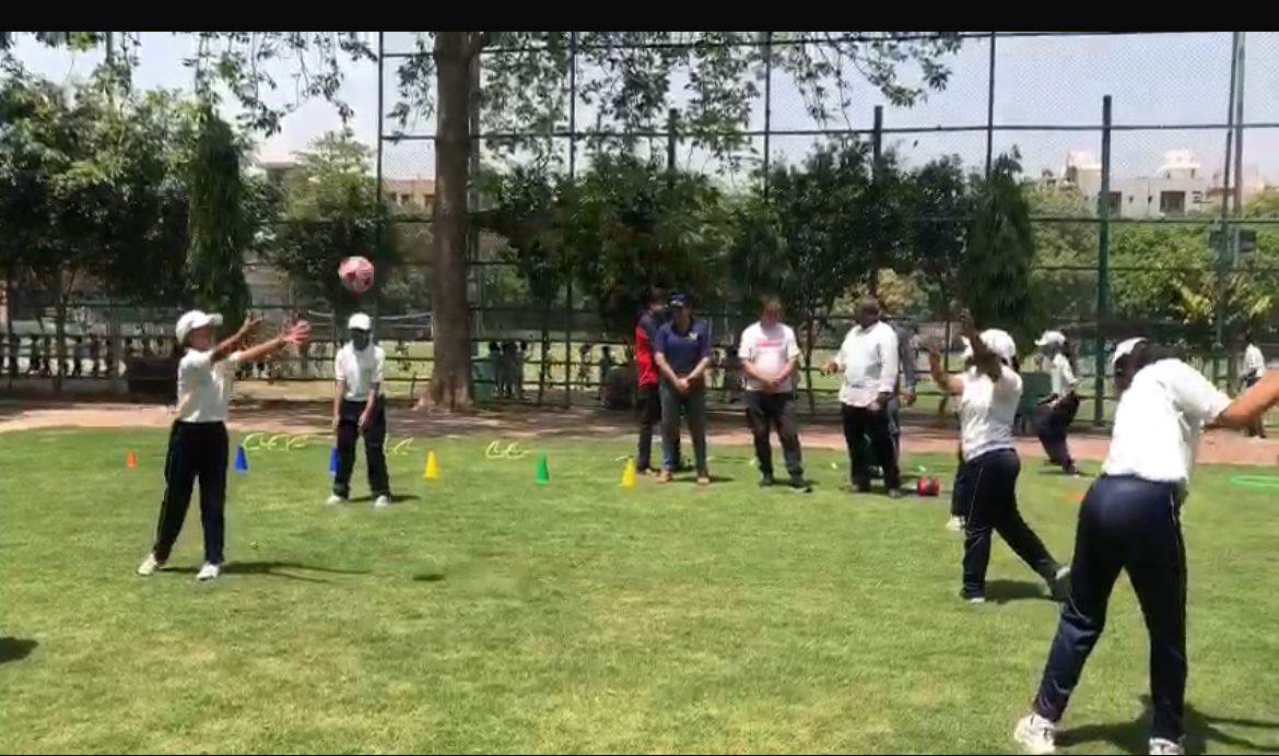 Girls practising putting